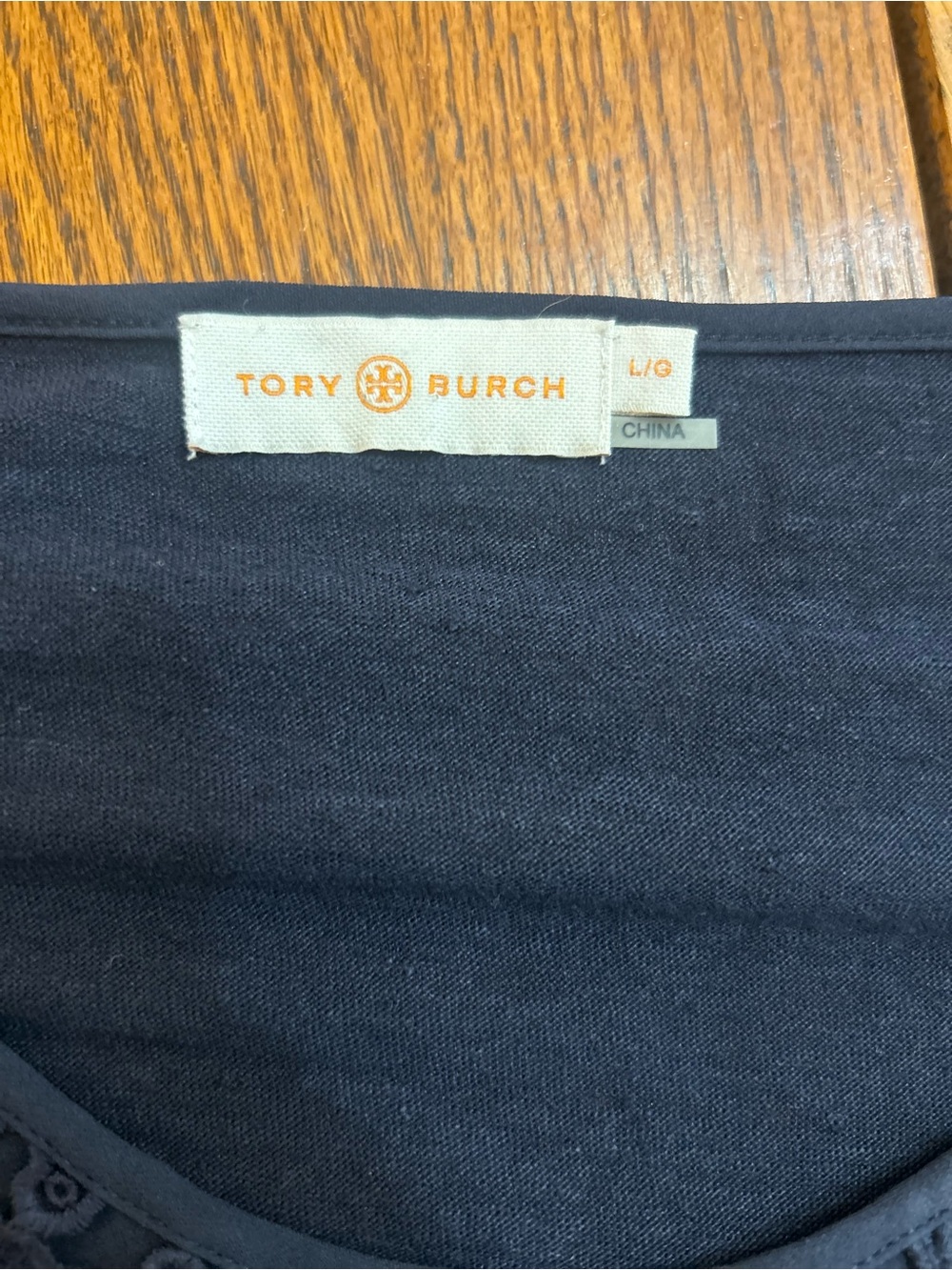 Tory Burch Navy Short Sleeve Blouse with Lace Yoke - Picture 5 of 7